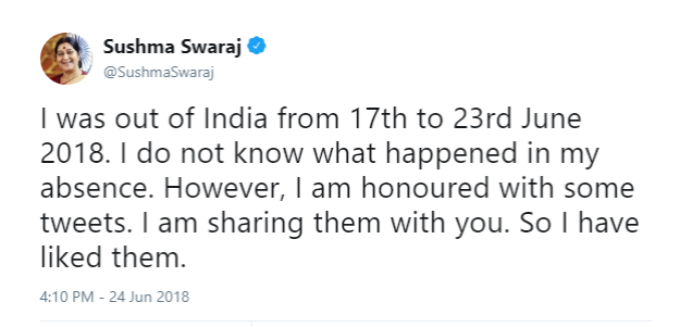 SushmaSwaraj-PostReturn-Tweet